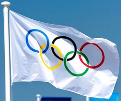 The Olympic Flag flying over  the Markopoulo Equestrian Center at the  Athens 2004 Olympics in Greece.